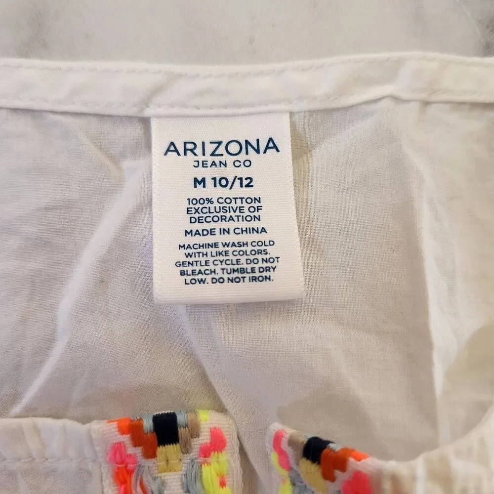 Girls large 10-12 100% cotton white boho swim cover braided trim neon swimming t